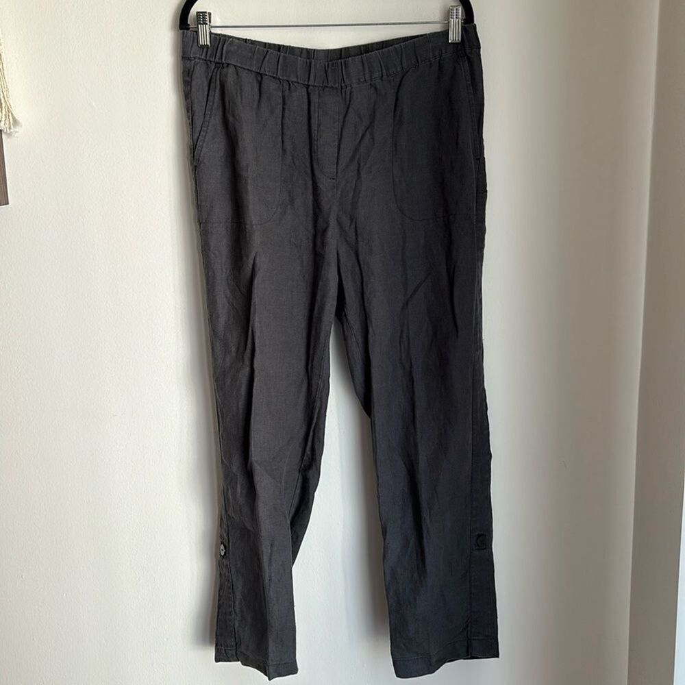 J. Jill Women Pure Jill 100% Linen gray charcoal pants or capri lightweight Med!